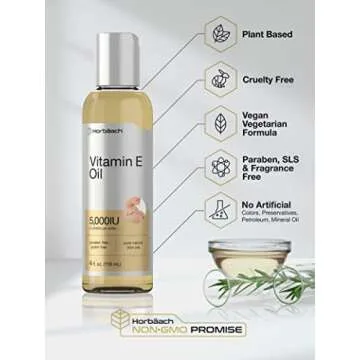 Horbäach Vitamin E Oil | 5000 IU | 8 oz (2 x 4oz) Value Pack | for Skin, Hair, Face & Body | Vegetarian, Non-GMO, and Gluten Free Formula