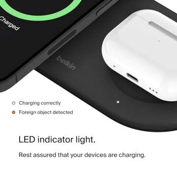 Belkin 2-in-1 Wireless Charging Pad w/ Qi2 15W + Additional USB-C Port - MagSafe-Compatible Charger, Charging Station for iPhone 16 & 15 Series, Samsung Galaxy S25 Series, AirPods, & More - Black