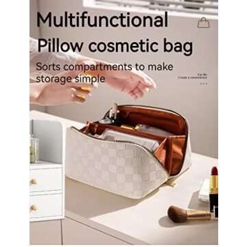 Fogude PU leather make up bags large capacity travel cosmetic bag Women's travel toiletry bag large storage for cosmetics bag (Brown)… (FGHZB)