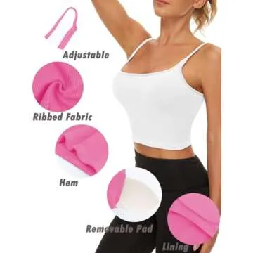 Chilylori Seamless Sports Bra Cropped Tank Top with Adjustable Straps Workout Tops Ribbed Sports Bra for Women Wireless Longline Crop Tank Padded Comfortable Brami 2 Pack White+Pink S