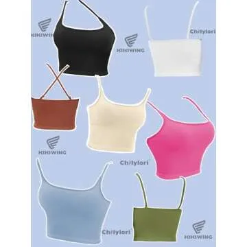 Chilylori Seamless Sports Bra Cropped Tank Top with Adjustable Straps Workout Tops Ribbed Sports Bra for Women Wireless Longline Crop Tank Padded Comfortable Brami 2 Pack White+Pink S