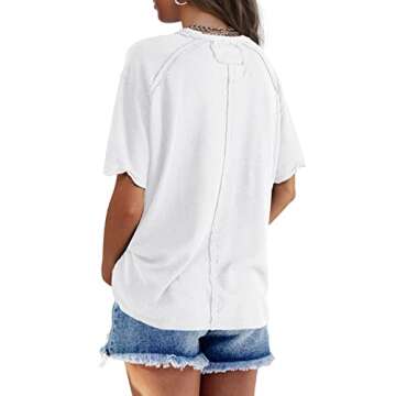 SENSERISE Womens Oversized T Shirt Crewneck Short Sleeve Summer Athletic Tees Shirt Loose Fit Y2K Top(White,M)