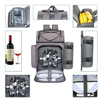 Hap Tim Picnic Basket for 2, 2 Person Picnic Backpack with Wine Holder, Fleece Blanket, Cutlery Set,...