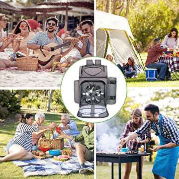 Hap Tim Picnic Basket for 2, 2 Person Picnic Backpack with Wine Holder, Fleece Blanket, Cutlery Set,Perfect for Beach, Day Travel, Hiking, Camping, BBQs, Family or Wedding Gifts for Couples (36083-G)