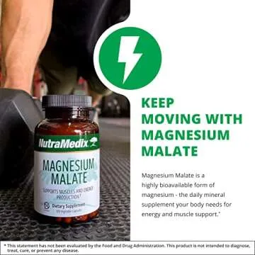 NutraMedix Magnesium Malate Energy Supplements - Bioavailable Magnesium for Sleep, Immune Support & Joint Health - Vegan, Non-GMO & Gluten-Free Magnesium Supplements (120 Vegetarian Capsules)