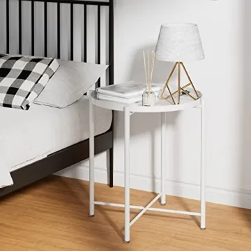 OVICAR Round Outdoor Metal Tray End Table for Living Room