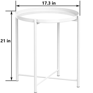 OVICAR Round Outdoor Metal Tray End Table for Living Room