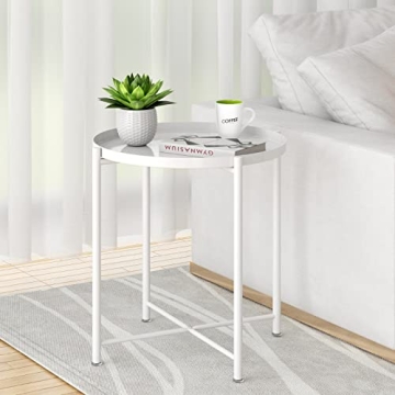 OVICAR Round Outdoor Metal Tray End Table for Living Room