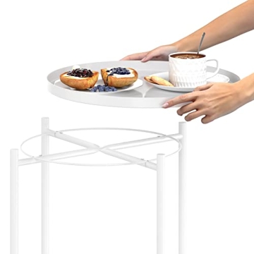 OVICAR Round Outdoor Metal Tray End Table for Living Room