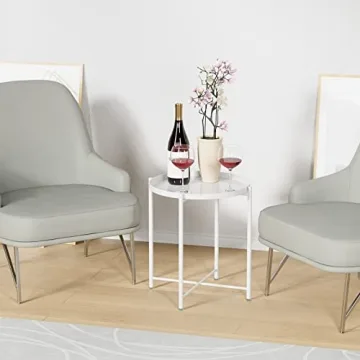 OVICAR Round Outdoor Metal Tray End Table for Living Room