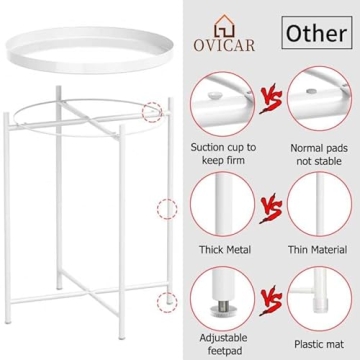 OVICAR Round Outdoor Metal Tray End Table for Living Room