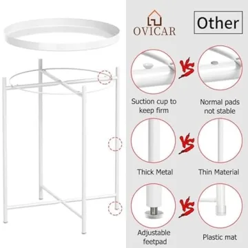 OVICAR Round Outdoor Metal Tray End Table for Living Room