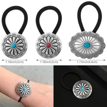 6 Pcs Western Ponytail Holders - Vintage Turquoise Hair Ties for Women & Girls