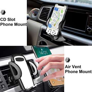CD Slot Car Phone Mount, Universal CD Slot & Air Vent Phone Holder Hands-Free CD Player Car Cradle Vehicle Mount for iPhone 14 13 12 11 Pro Max XS XR SE Galaxy S23 S22 S21 S20 S10 Android Phones