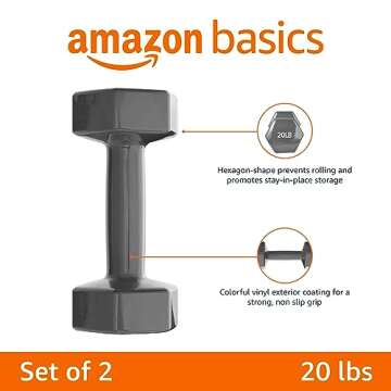 Amazon Basics Vinyl Coated Dumbbell Hand Weights, 20 Pounds, Pair, Grey