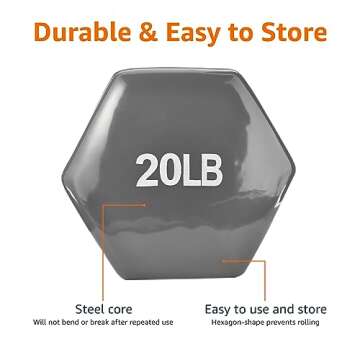 Amazon Basics Vinyl Coated Dumbbell Hand Weights, 20 Pounds, Pair, Grey