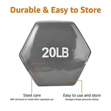 Amazon Basics Vinyl Coated Dumbbell Hand Weights, 20 Pounds, Pair, Grey