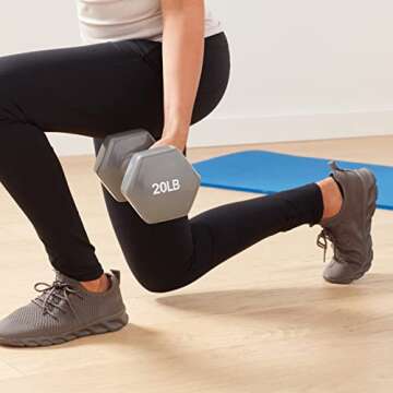 Amazon Basics Vinyl Coated Dumbbell Hand Weights, 20 Pounds, Pair, Grey