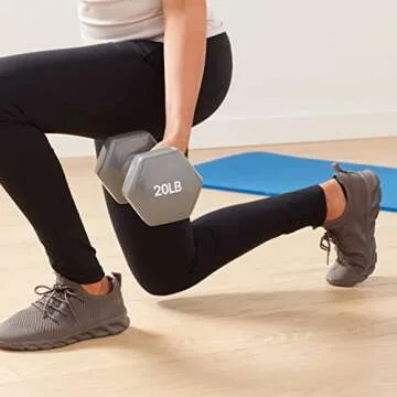 Amazon Basics Vinyl Coated Dumbbell Hand Weights, 20 Pounds, Pair, Grey