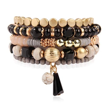 RIAH FASHION Bohemian Mix Bead Multi Layer Versatile Statement Bracelets - Stackable Beaded Strand S...