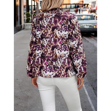 MakeMeChic Women's Allover Print Mock Neck Lantern Long Sleeve Dressy Shirt Office Blouse Top