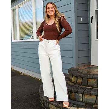 GRAPENT Women's Jeans for Women High Waisted Bootcut Jeans for Women High Waisted Womens Baggy Jeans High Rise Bootcut Jeans for Women Color Brilliant White Size 8 Size 10