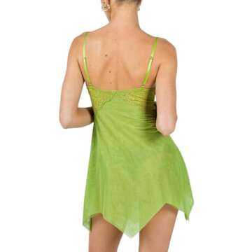 Yiulangde Womens Green Tinkerbell Fairy Costume Dress Sexy Cosplay Costume Dress Y2k Lace Spaghetti Strap Lingerie Mini Dress