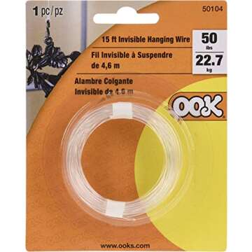 OOK 15 ft. Invisible Hanging Wire, 50 lbs. Capacity, Self Tying Wires, Ideal for Picture Hanging and...