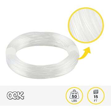 OOK 15 ft. Invisible Hanging Wire, 50 lbs. Capacity, Self Tying Wires, Ideal for Picture Hanging and Planters
