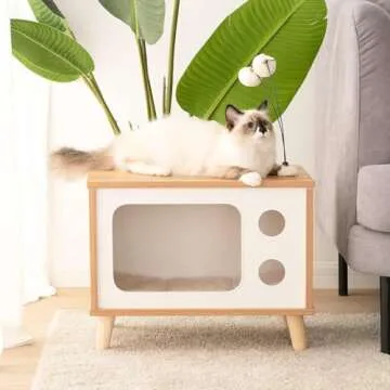 Luxury Retro TV-Shaped Cat House with Cushion and Toys