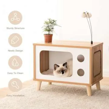 Luxury Retro TV-Shaped Cat House with Cushion and Toys