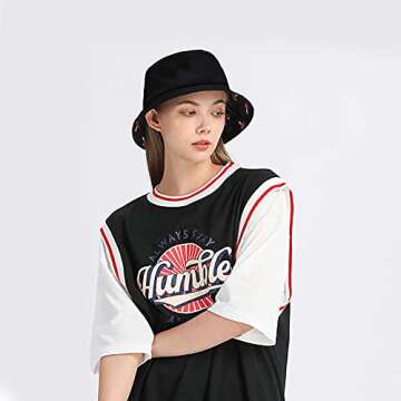 XYIYI Mushroom Black Bucket Hat Trendy Beach Fisherman Hats for Women, Reversible Double-Side-Wear