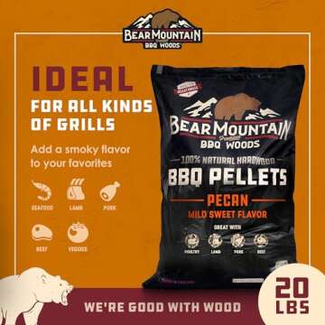 Bear Mountain All Natural Wood Pellets for Smoker, Grill & BBQ, 20 Lbs, Pecan