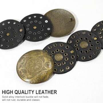 HIQUACC Wide Disc Belt for Women Vintage Leather Hollow Out Round Belt Western Waist Belt (Copper Black M)