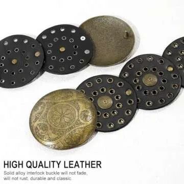 HIQUACC Wide Disc Belt for Women Vintage Leather Hollow Out Round Belt Western Waist Belt (Copper Black M)