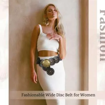 HIQUACC Wide Disc Belt for Women Vintage Leather Hollow Out Round Belt Western Waist Belt (Copper Black M)