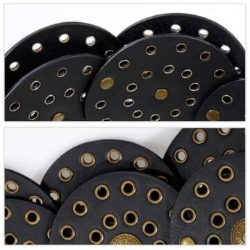 HIQUACC Wide Disc Belt for Women Vintage Leather Hollow Out Round Belt Western Waist Belt (Copper Black M)