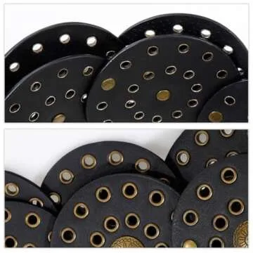 HIQUACC Wide Disc Belt for Women Vintage Leather Hollow Out Round Belt Western Waist Belt (Copper Black M)