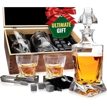 Whiskey Decanter Set by Royal Reserve – Whiskey Gift Set - Twisted Bourbon Decanter 34 oz 1000 ml ...