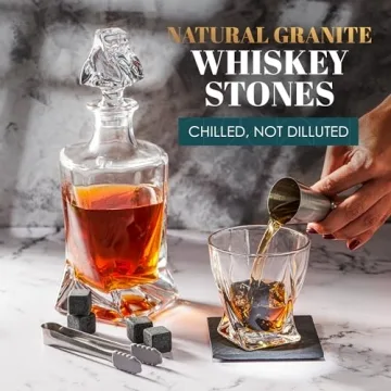 Whiskey Decanter Set by Royal Reserve – Whiskey Gift Set - Twisted Bourbon Decanter 34 oz 1000 ml with Glasses, Whiskey Stones, Coasters, Tongs – Whiskey Gifts for Men, Husband, Dad Christmas
