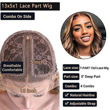 UNICE Body Wave Ombre Blonde Highlight Lace Front Wigs Human Hair Pre Plucked 10A Brazilian Remy Hair Brown Blonde 13x5x1 T Part Lace Frontal Wigs for Women 150% Density 16 inch