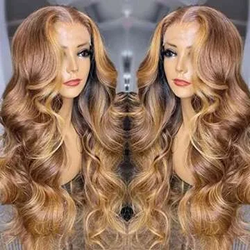 UNICE Body Wave Ombre Blonde Highlight Lace Front Wigs Human Hair Pre Plucked 10A Brazilian Remy Hair Brown Blonde 13x5x1 T Part Lace Frontal Wigs for Women 150% Density 16 inch
