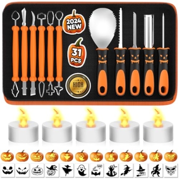 Heavy Duty Pumpkin Carving Kit - 31 Tools & Stencils