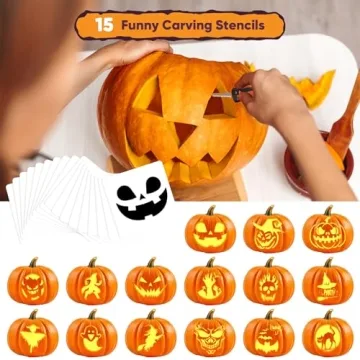 Heavy Duty Pumpkin Carving Kit - 31 Tools & Stencils