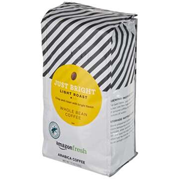 Amazon Fresh Just Bright Whole Bean Coffee, Light Roast, 12 Ounce (Pack of 3)