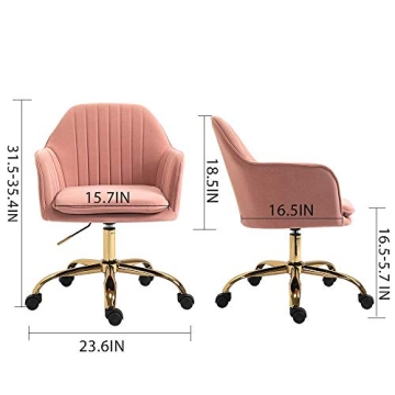 Elegant Pink Velvet Office Chair with Gold Base