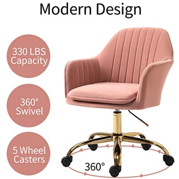 Elegant Pink Velvet Office Chair with Gold Base