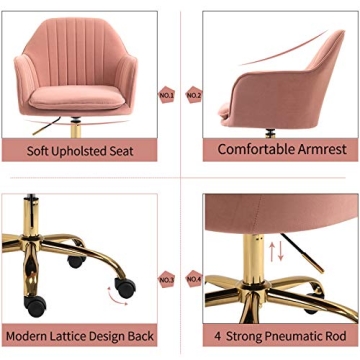 Elegant Pink Velvet Office Chair with Gold Base