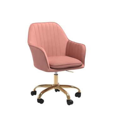 Elegant Pink Velvet Office Chair with Gold Base