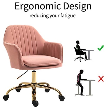 Elegant Pink Velvet Office Chair with Gold Base